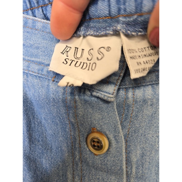 Vintage‎ Russ Studio Women's Denim Midi Skirt Button Front Elastic Waist Size 14 - Picture 4 of 8